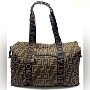 Fendi Zucca Duffle Travel Bag Brown FF Monogram Canvas Vintage